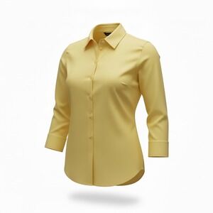 Austin Clothing Co Yellow Button Front Shirt Womens Large Wrinkle Free Cotton